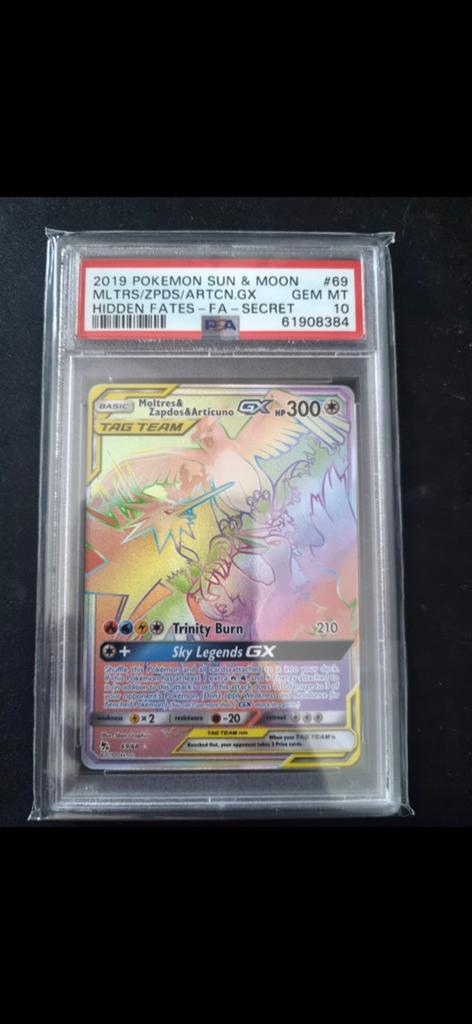 Moltres & Zapdos & Articuno GX PSA 10 Gem Mint, Ophalen of Verzenden, Nieuw, Losse kaart, Foil