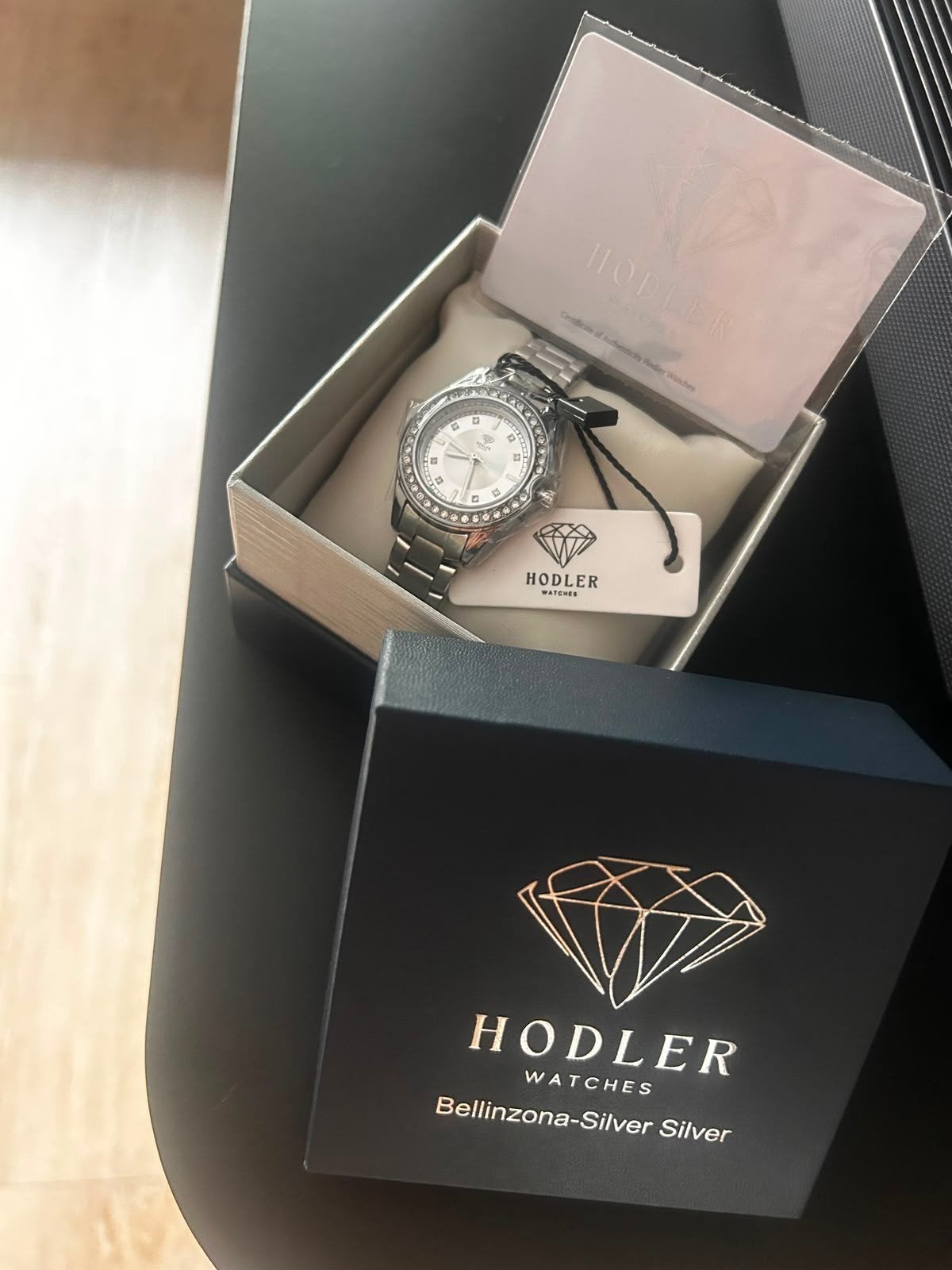 Hodler Bellinzona-Silver Silver Horloge met Strass, Overige merken, Staal, Staal, Polshorloge