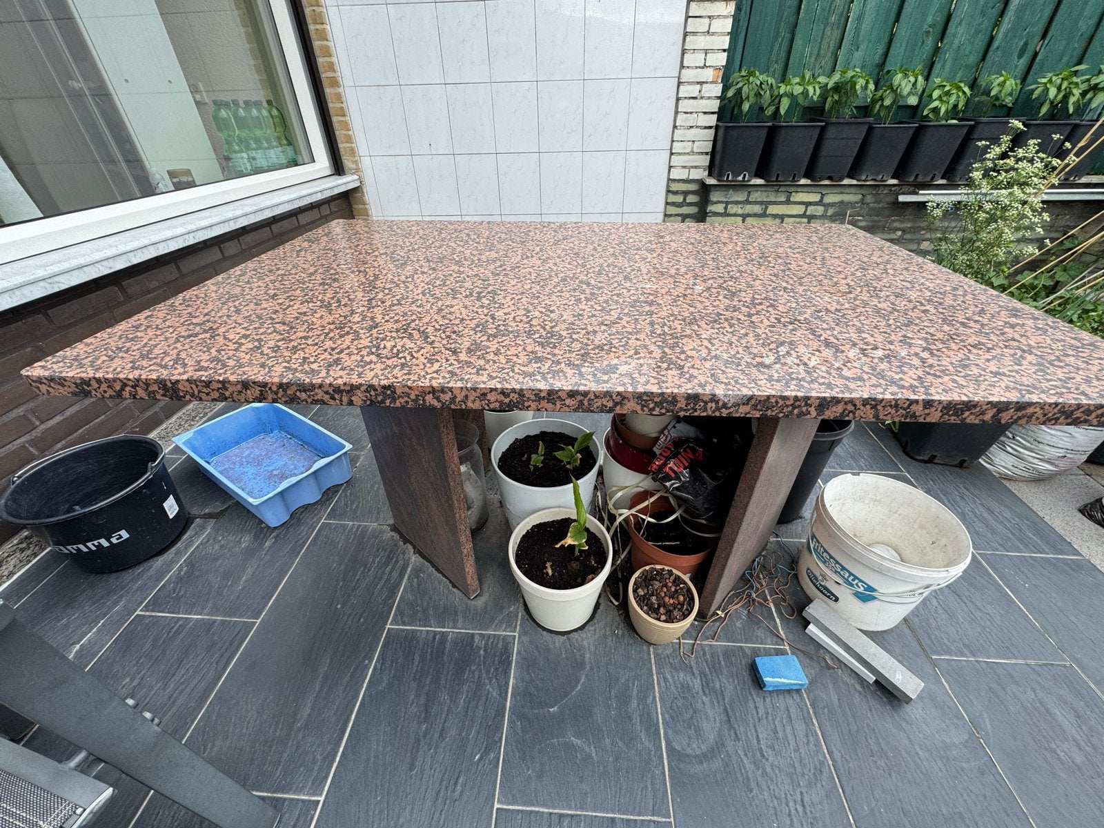 Tuintafel met granieten blad - 133x82 cm, Ophalen, Overige materialen, Gebruikt, 100 tot 150 cm