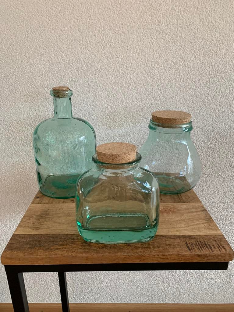 3 Glazen potten met kurken erop “ nieuw”, Ophalen, Nieuw