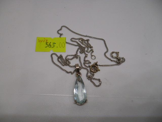wit gouden ketting 45 cm 2.38 gram met  hanger L. blauwe st, Ophalen of Verzenden, Nieuw, Wit, Zilver