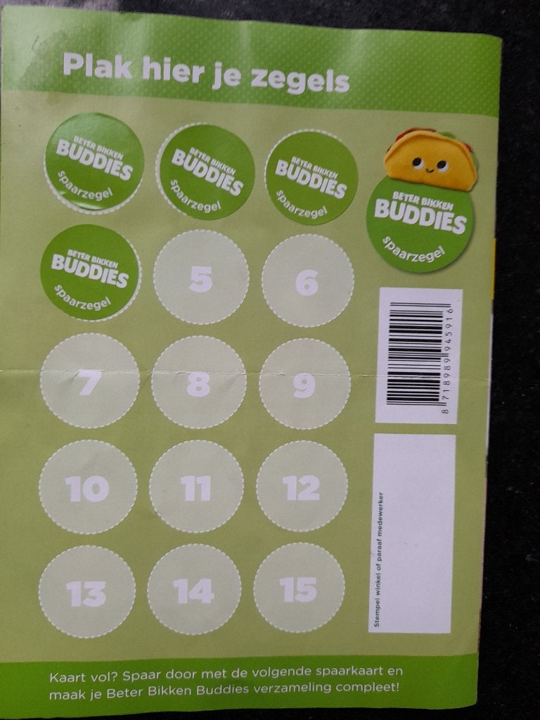 4 SPAARZEGELS  BUDDIES actie Plus, Plus, Ophalen of Verzenden