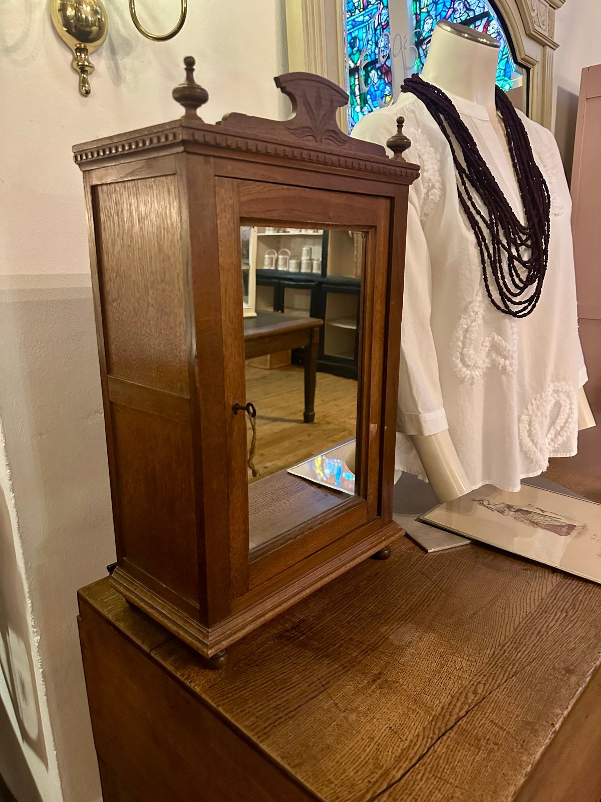 Antiek landelijk houten kastje met spiegeldeur engelse stijl, Ophalen, -, -, Nieuw