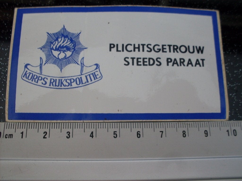 sticker korps rijkspolitie plichtsgetrouw steeds paraat logo, Verzenden, Zo goed als nieuw, Bedrijf of Vereniging