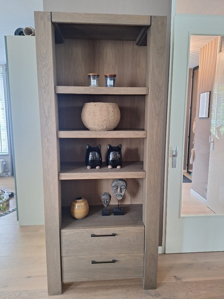 Hoge opbergkast/boekenkast, Huis en Inrichting, Ophalen, 200 cm of meer, Eikenhout, Met lade(s)