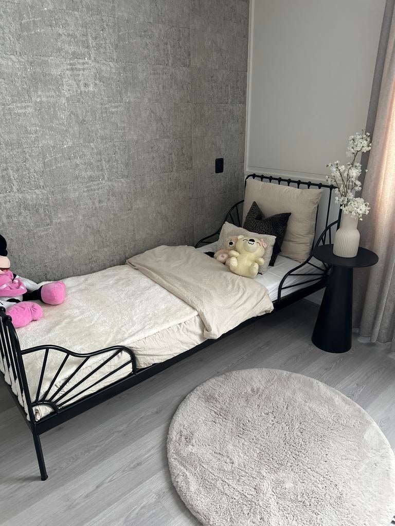 Zwart metalen eenpersoonsbed met spijlen, Gebruikt, 90 cm, Eenpersoons, Zwart