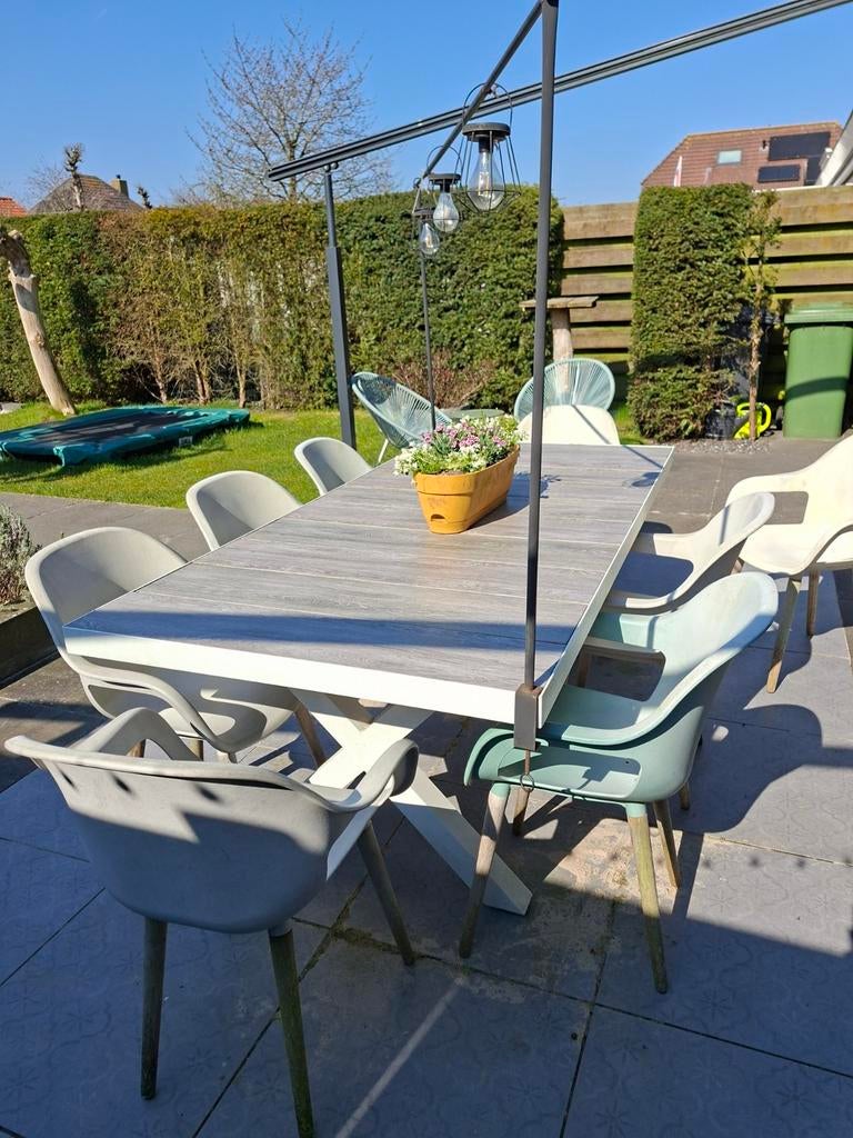 Complete tuinset met 8 stoelen en tafel, Tuin en Terras, Ophalen, Gebruikt, Kunststof