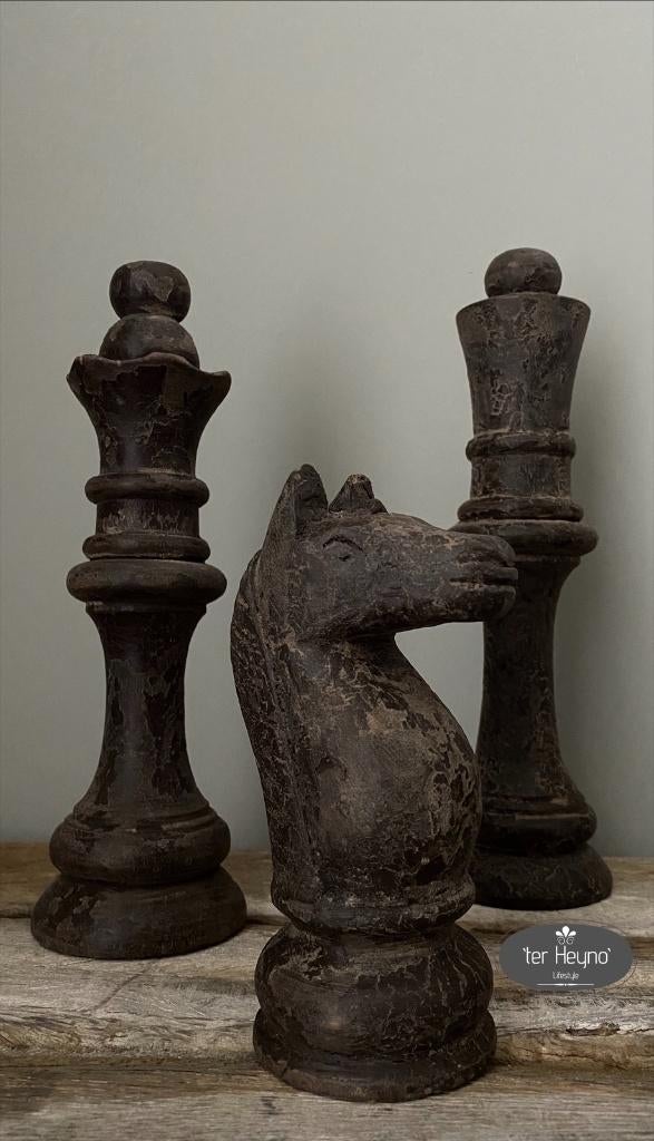 Houten schaakset 5 delig set oud hout stoer sober landelijk, Verzenden, Nieuw, Hout, Landelijk