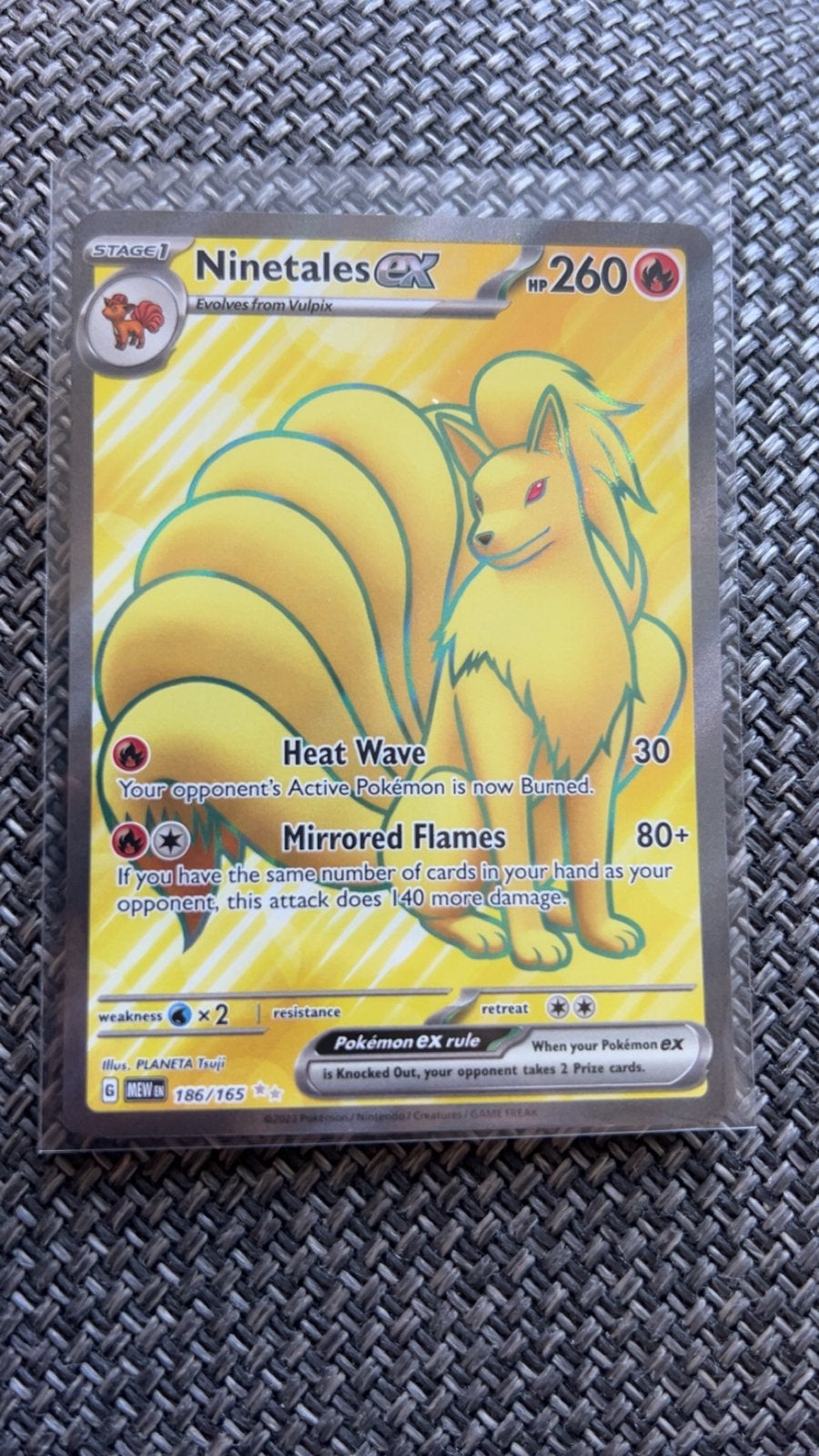 Ninetales EX 186/165 Pokémon kaart, Ophalen of Verzenden, Zo goed als nieuw, Losse kaart, Foil
