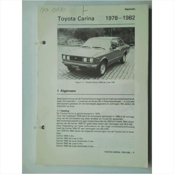 Toyota Carina Vraagbaak losbladig 1978 #1 Nederlands, Boeken, Auto's | Boeken, Ophalen of Verzenden, Gelezen, Toyota