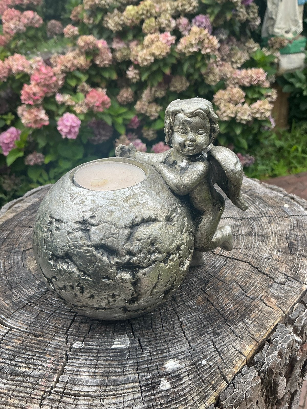 Mooi waxinelichtje met engel ❤️ rotsachtige textuur, Gebruikt, Ophalen of Verzenden, Onbekend, Onbekend