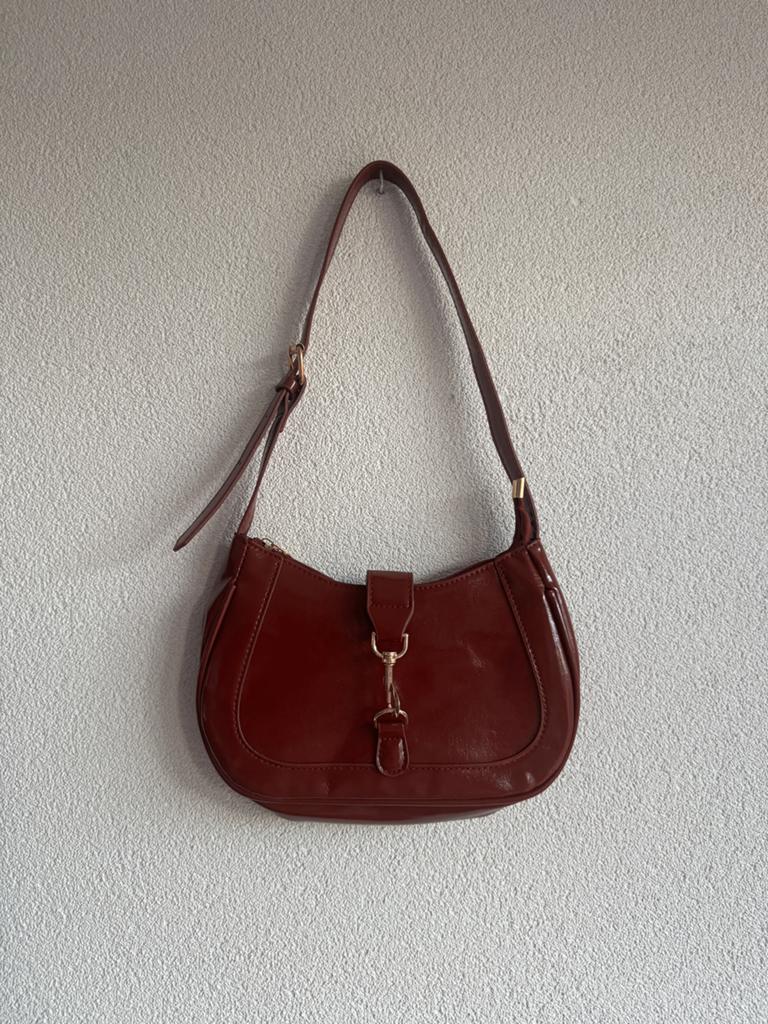Vintage Y2K donker rode schouder tas met gesp, Vintage, Schoudertasje, Vintage, Vintage