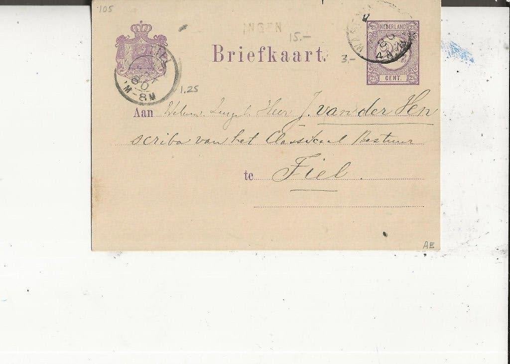 Ingen Langstempel 3 mrt 1880 Bevestiging Ds M  Wolf Ommeren, Verzamelen, Ophalen of Verzenden, Voor 1920, Gelopen, Gelderland