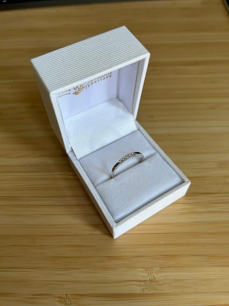 Goud briljant ring M101/5x0.02crt, Sieraden, Tassen en Uiterlijk, Ringen, Met kristal, 20 of groter, Wit, Ophalen of Verzenden