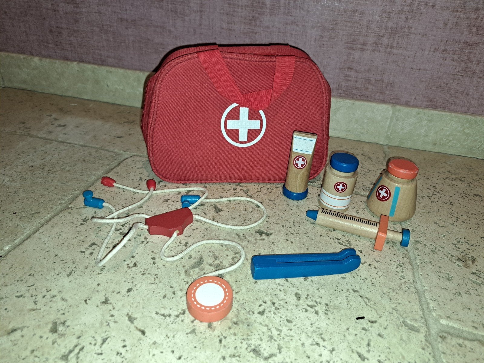 Houten Doktersset Speelgoed met Tas, Ophalen, Zo goed als nieuw, Jongen of Meisje
