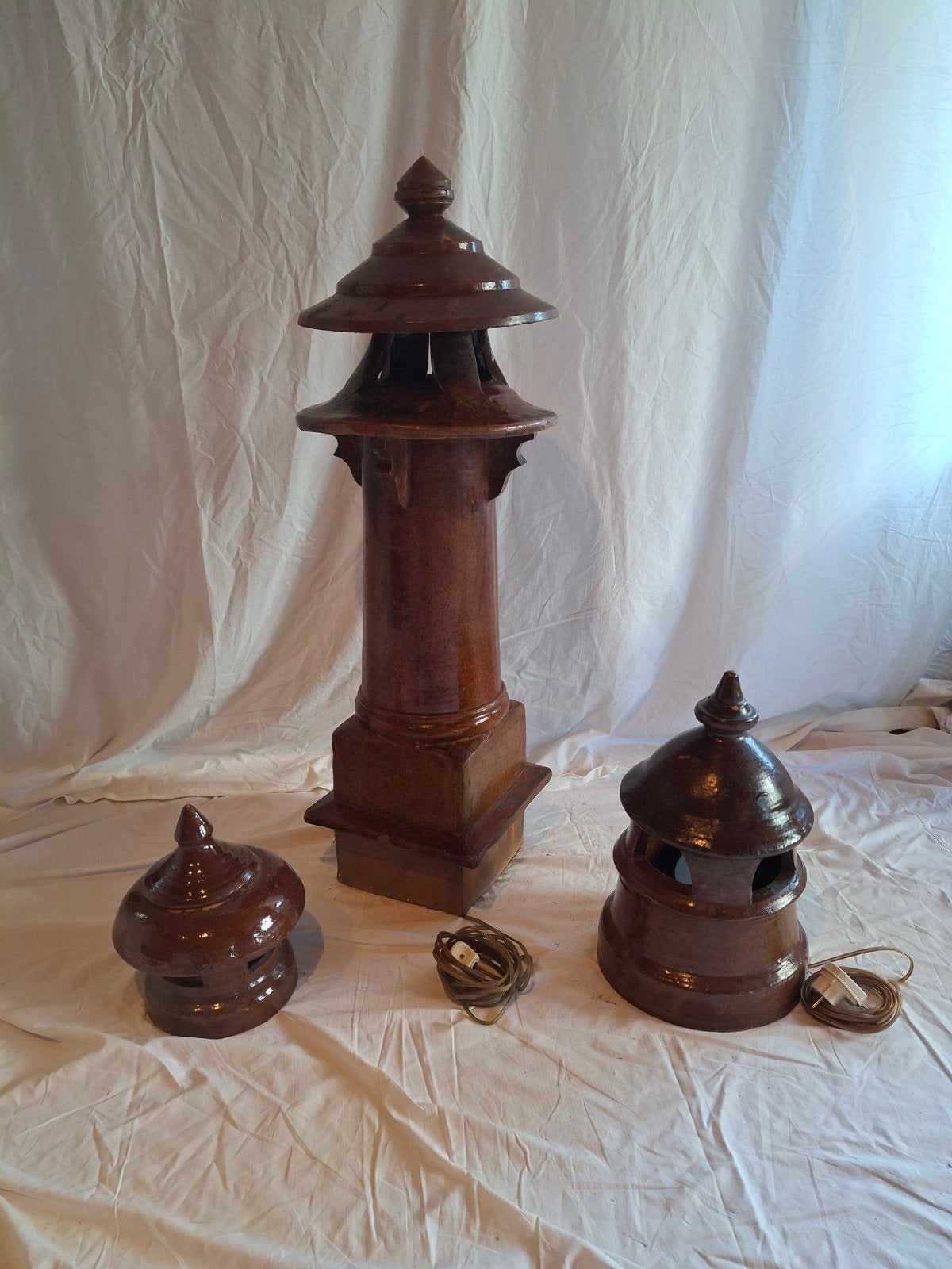 Vintage Keramische Pagode Lampen / Schoorsteenpotten Bruin, Ophalen of Verzenden
