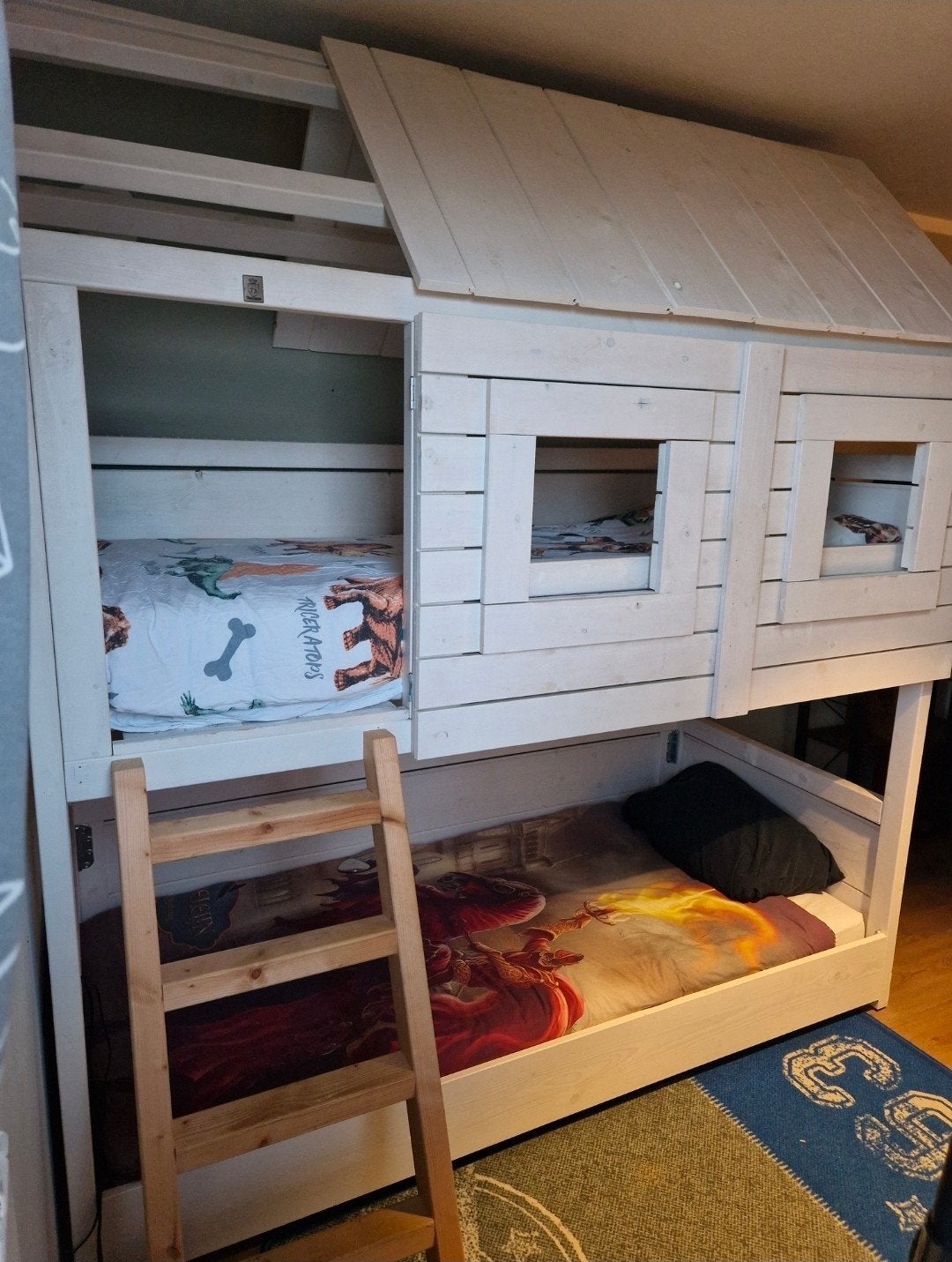 Uniek Stapelbed Huisje - Twee Beren, Ophalen, 90 cm, Tweepersoons, Zo goed als nieuw