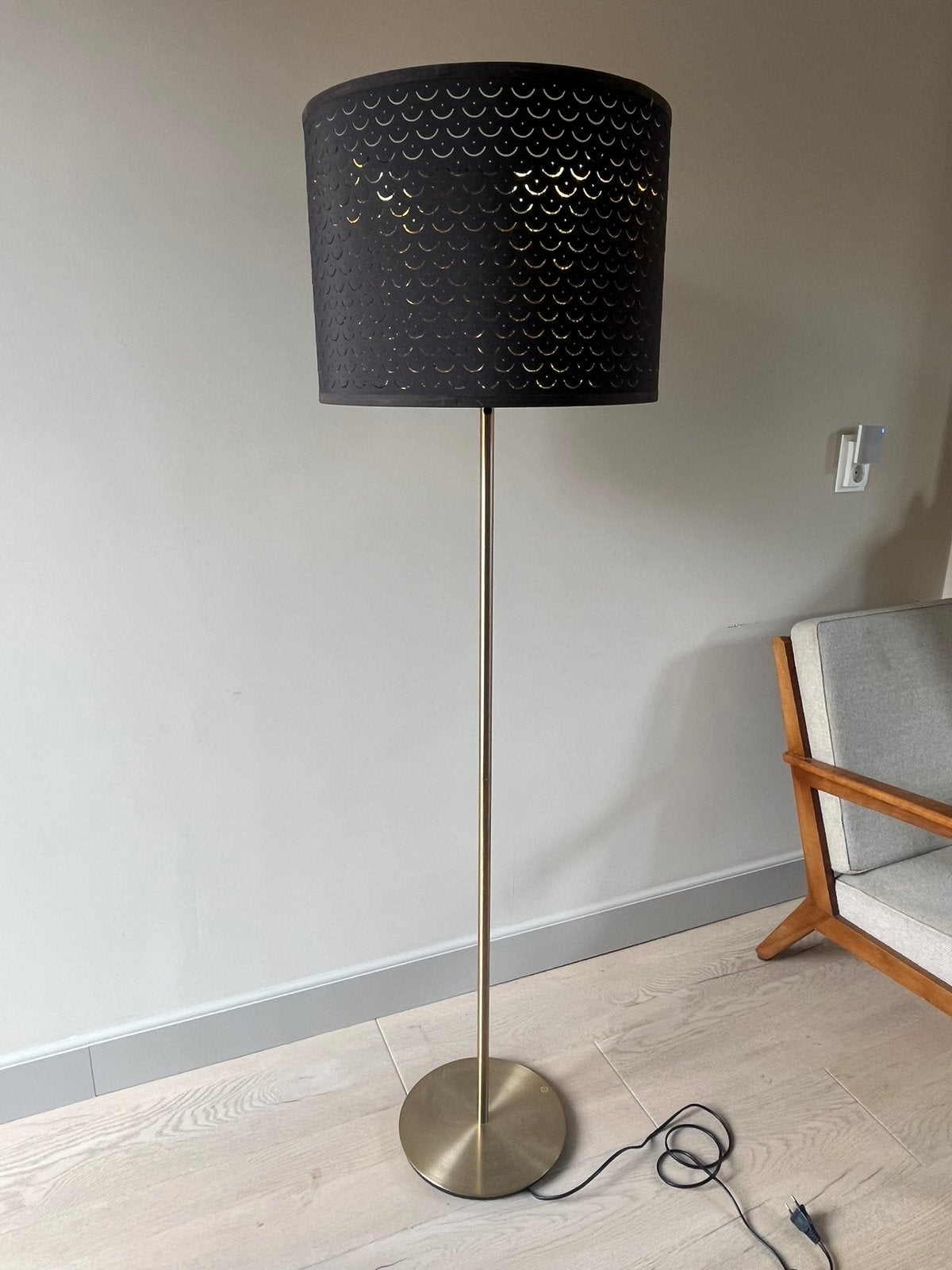 RINGSTA/ SKAFTET lamp,messing met Nymo kap messing /zwa, Huis en Inrichting, Lampen | Vloerlampen, Ophalen of Verzenden, Zo goed als nieuw