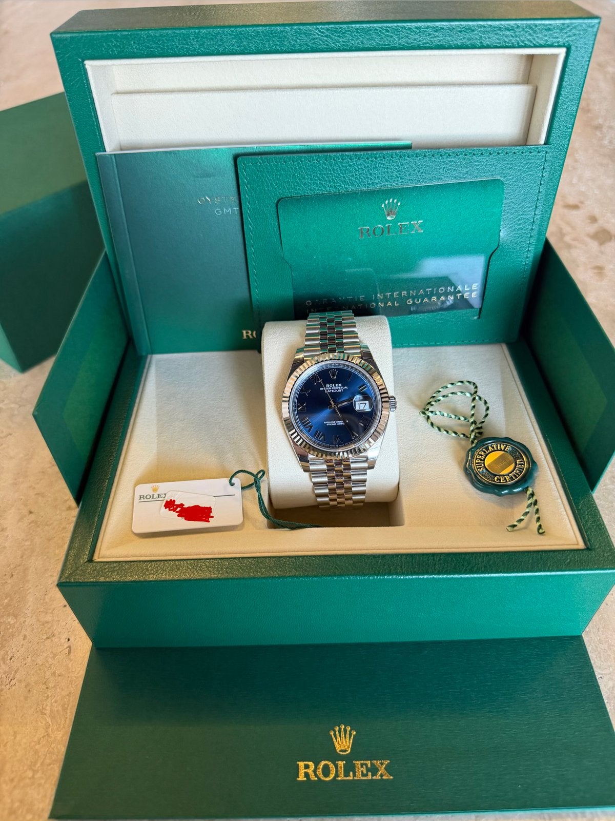 Rolex Datejust 41 – Ref. 126334 – Blue Roman Dial – Jubilee, Ophalen of Verzenden, Nieuw, Staal, Rolex
