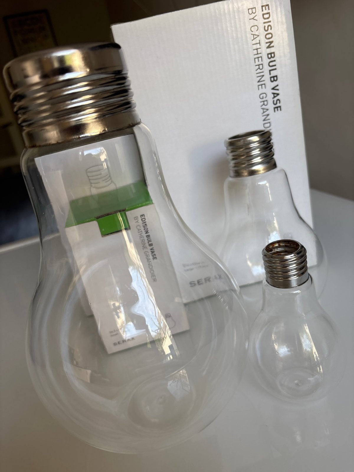 Set van 3 Serax Edison Bulb Vazen - Nieuw in doos, Transparant, Nieuw, Ophalen of Verzenden, Glas