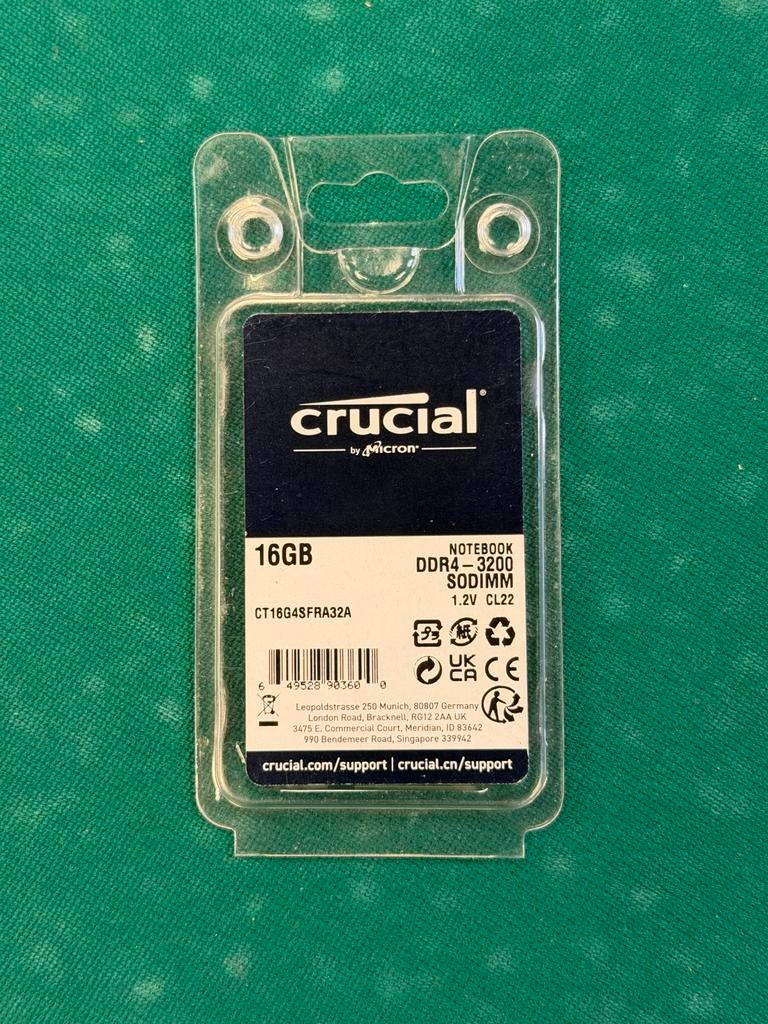 Crucial CT16G4SFRA32A 16GB DDR4 SODIMM 3200MHz Nieuw, DDR4, Nieuw, Ophalen of Verzenden, Laptop