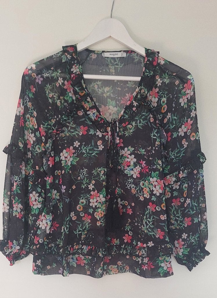 Dames blouse lange mouw voile, Mango, Zwart, Ophalen of Verzenden, Zo goed als nieuw