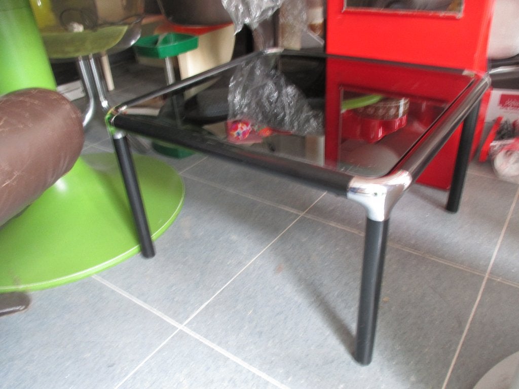 tafel jaren 70 design zwart metaal chroom 65 x 65 cm retro, Ophalen of Verzenden, Huis en Inrichting