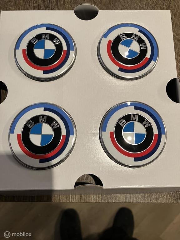 Wielnaaf logo 54mm bmw 50 jaar m power origineel set BMW, Nieuw, Ophalen of Verzenden