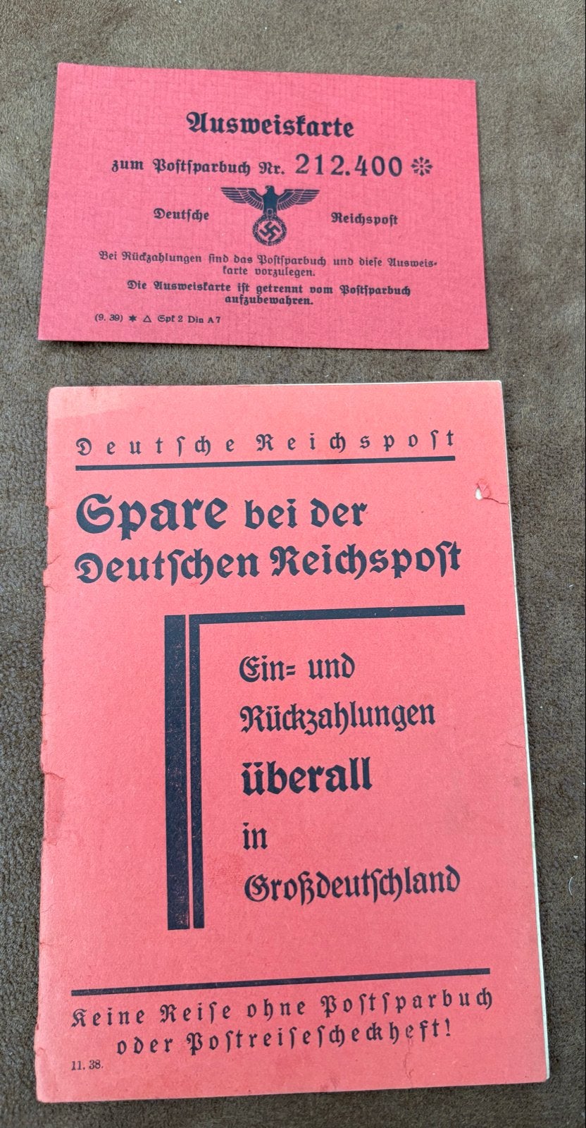 Duitse Reichspost Spaarboekje en Ausweiskarte 1938, Ophalen of Verzenden