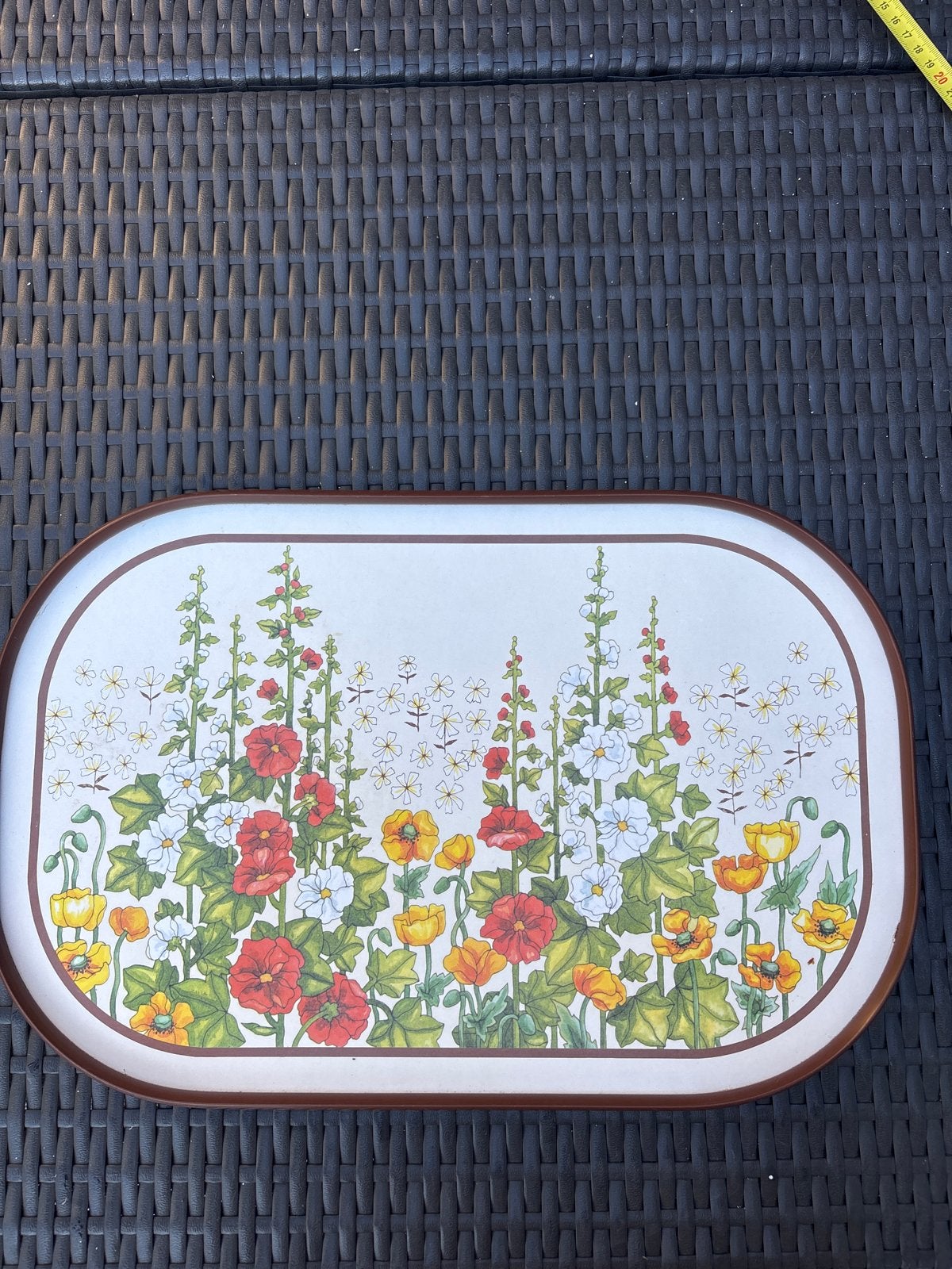 Vintage Dienblad met Bloemenprint - Ovaal, Huis en Inrichting, Kunststof, Gebruikt, Ophalen of Verzenden, Dienblad