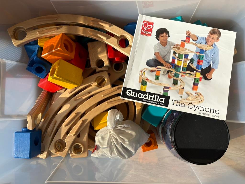 Hape The Cyclone Quadrilla houten knikkerbaan, Kinderen en Baby's, Speelgoed | Houten speelgoed, Ophalen of Verzenden, Zo goed als nieuw