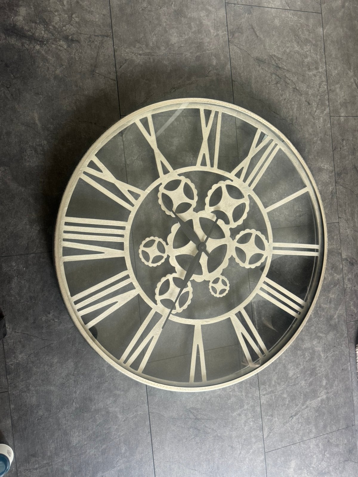 Grote industriële wandklok – Ø 75 cm, Ophalen, Industrieel, Zilver, Wandklok