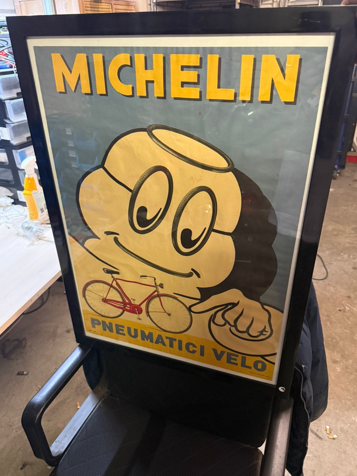 Originele Michelin “Pneumatici Velo” reclameposter, Verzamelen, Ophalen, Zo goed als nieuw, Reclamebord