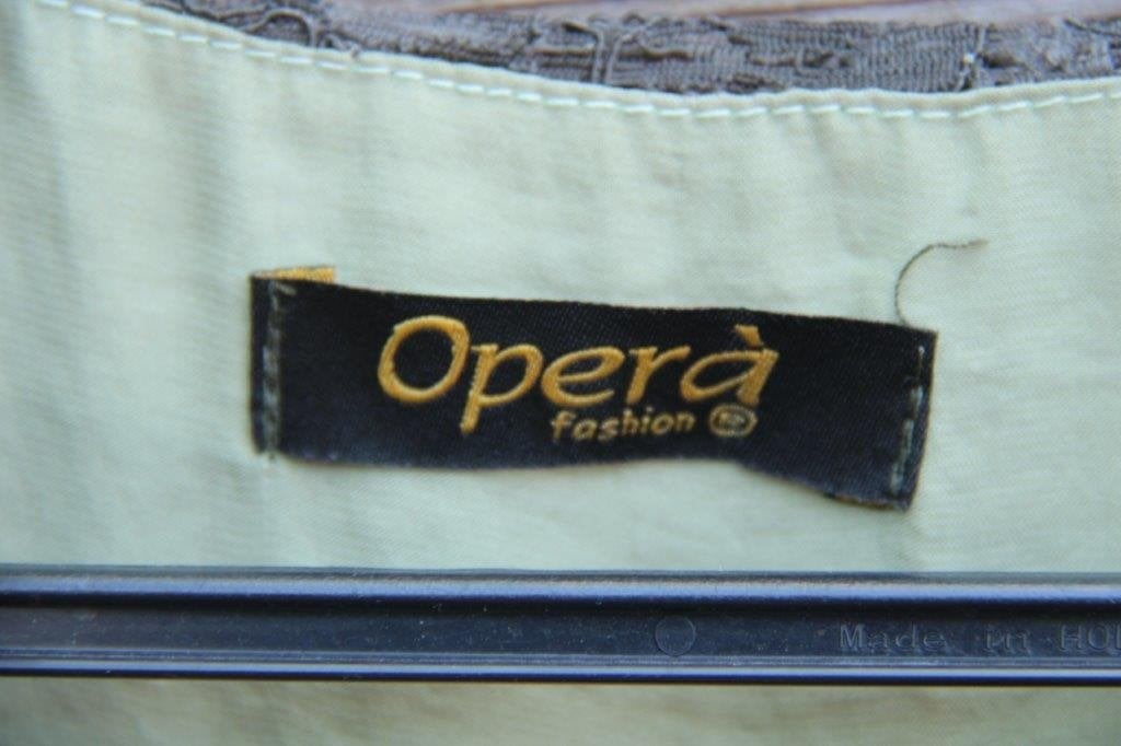 Jurk kaki kant Opera mt 42IT (EU 36) Vaste prijs, Opera, Ophalen of Verzenden, Zo goed als nieuw, Knielengte
