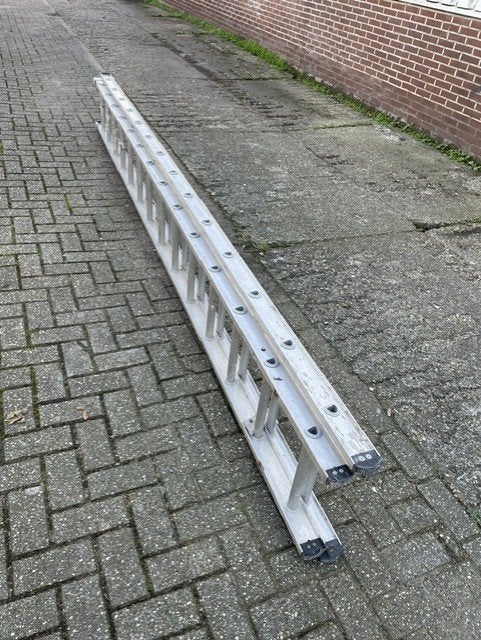 Excelsior aluminium uitschuifladder  2 x 3,80 m  tot  7,60m, Ophalen, Gebruikt, Ladder, 4 meter of meer