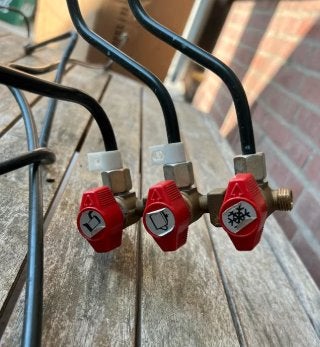 Camper gas verdeel blok Gas afsluit kranen afsluiters, Verzenden, Gebruikt