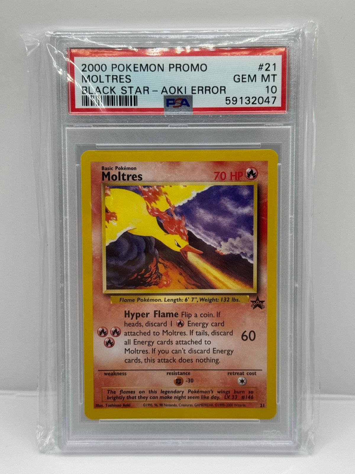 2000 Pokémon Promo Moltres Black Star - Aoki Error PSA 10, Ophalen of Verzenden, Nieuw, Losse kaart