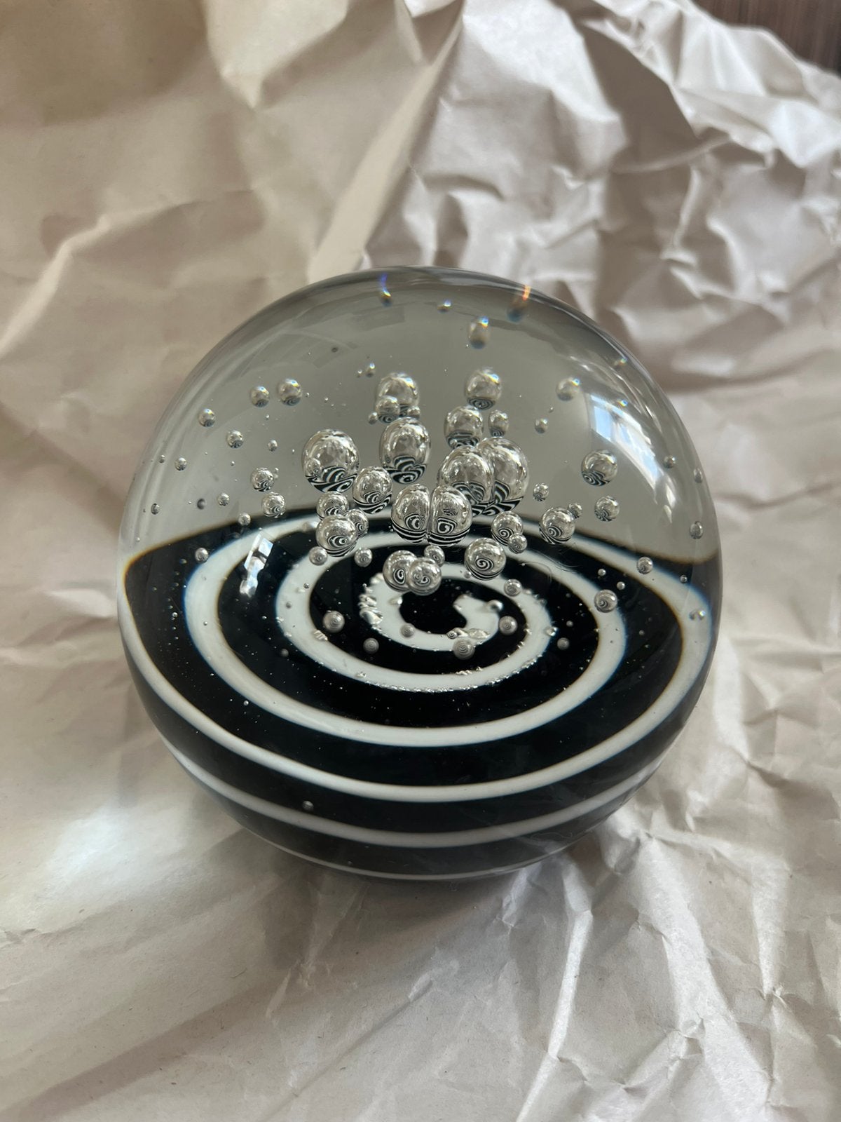 Glazen paperweight spiraal met bubbels - 10x8x5cm, Ophalen of Verzenden