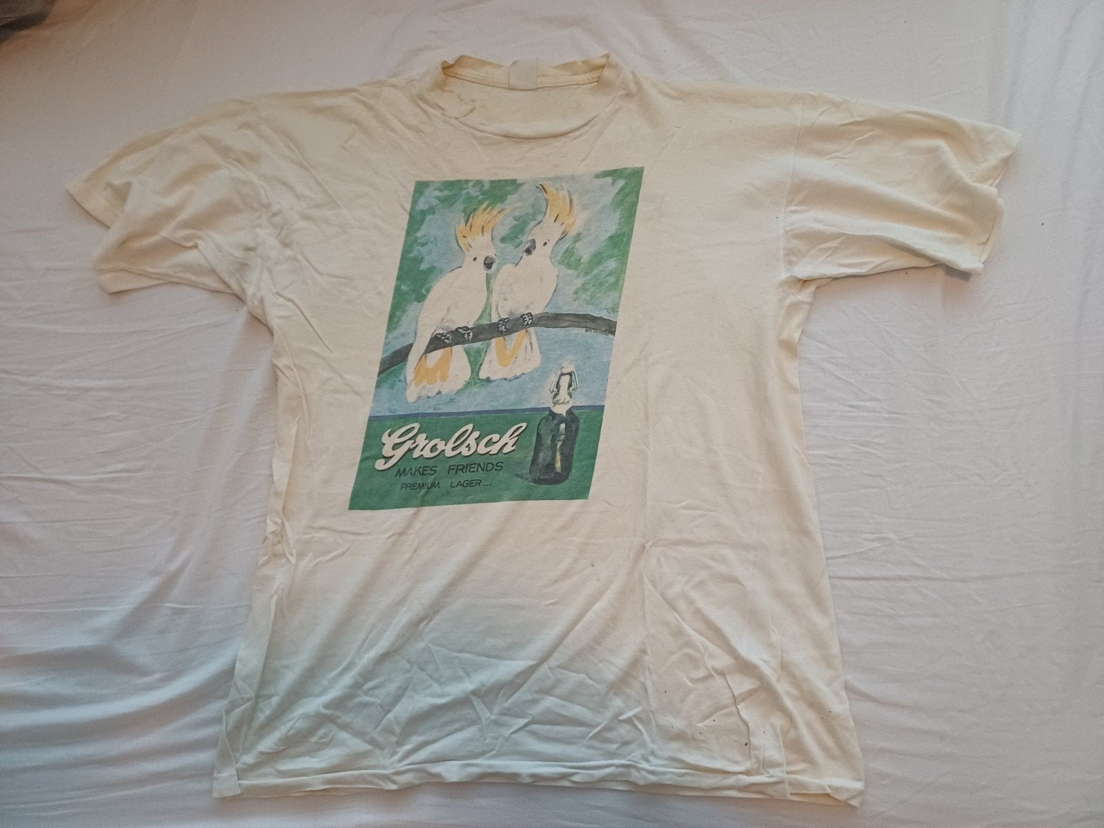 Vintage Grolsch T-shirt Vliegdag Seedorf 1993, Maat 52/54 (L), Wit, Ophalen of Verzenden, Gedragen