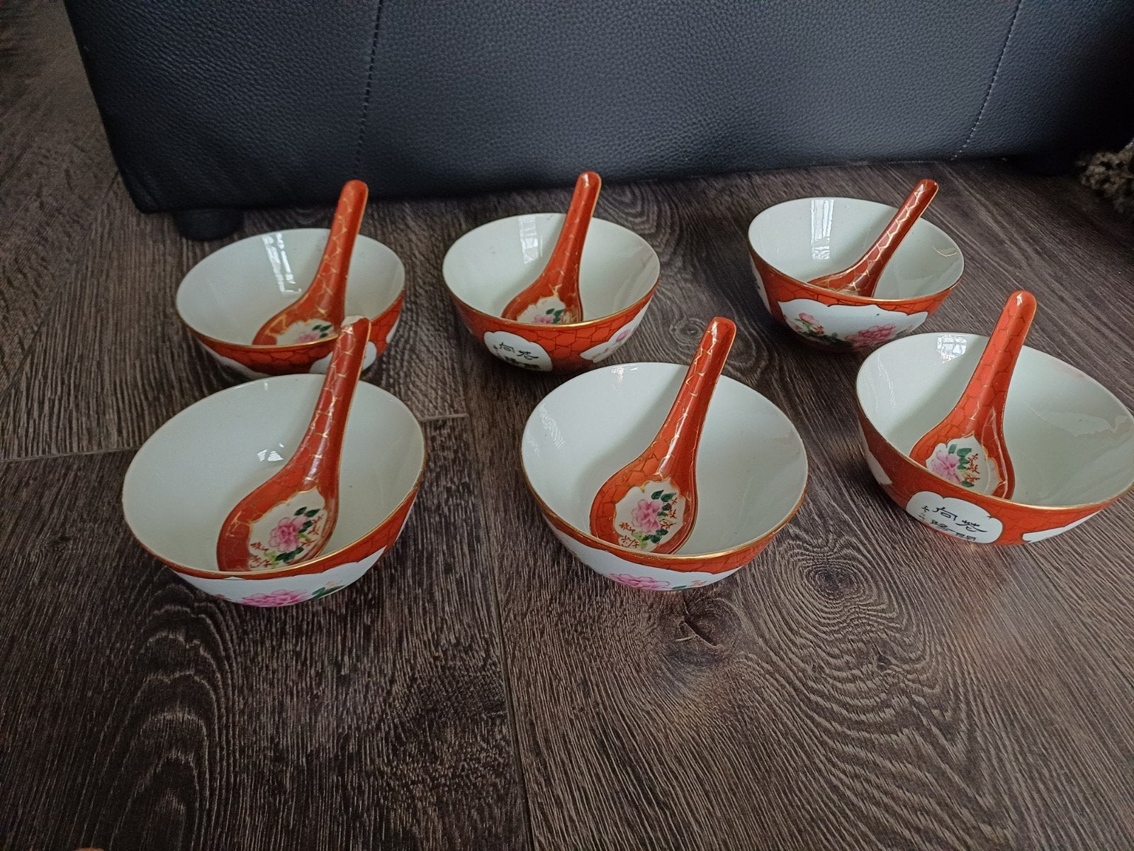 6 Chinese kommen met lepels, Aziatisch servies, Huis en Inrichting, Ophalen of Verzenden, Gebruikt, Aziatisch, Overige typen