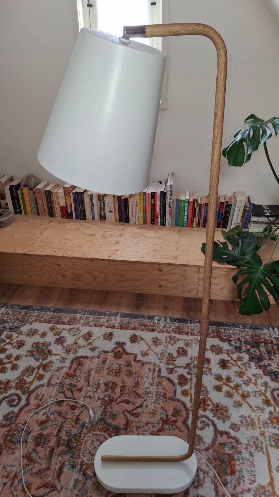 Lucide Vloerlamp met houtlook frame en witte kap, Ophalen, Modern, Scandinavisch, E27 (groot), Zo goed als nieuw