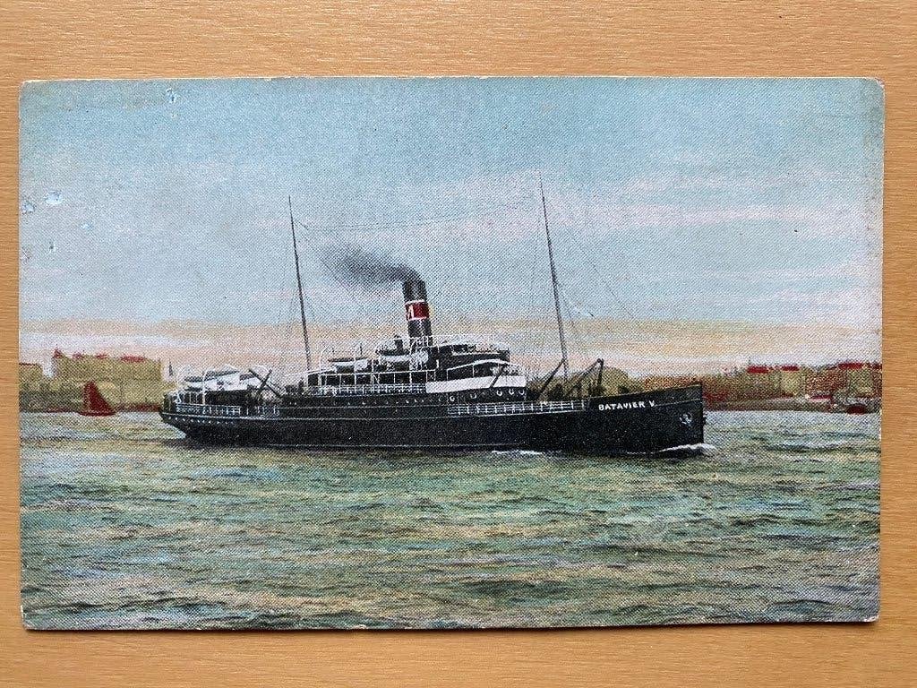 kaart ss Batavier V(I) 1903-1916 WM Müller & Co scheepvaart, Ophalen of Verzenden, Gebruikt, Motorboot, Kaart, Foto of Prent