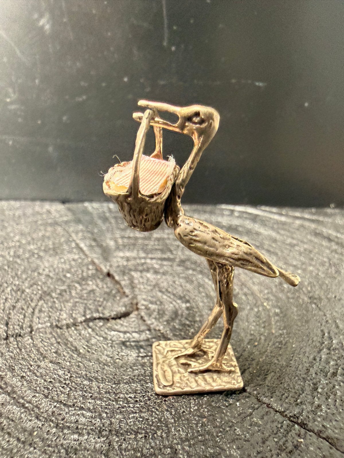 Zilveren Ooievaar Miniatuur met Baby Mandje, Verzenden, Zilver
