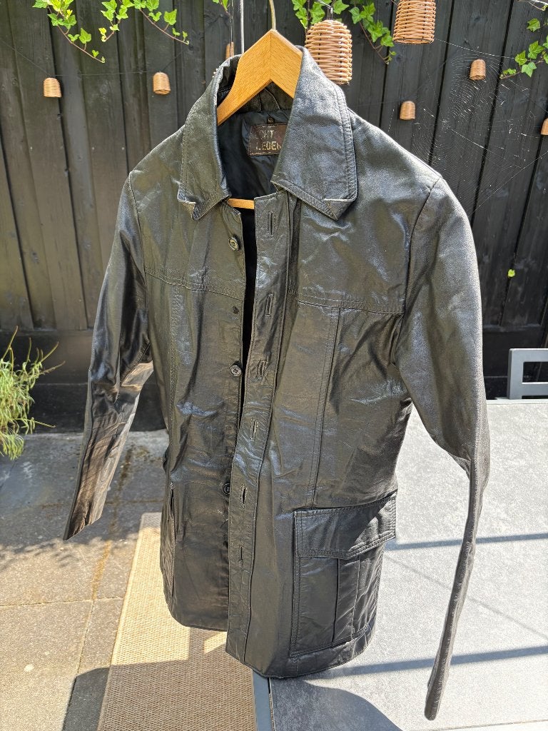 Leren jas, Ophalen, Gedragen, Maat 46/48 (XL) of groter, Zwart