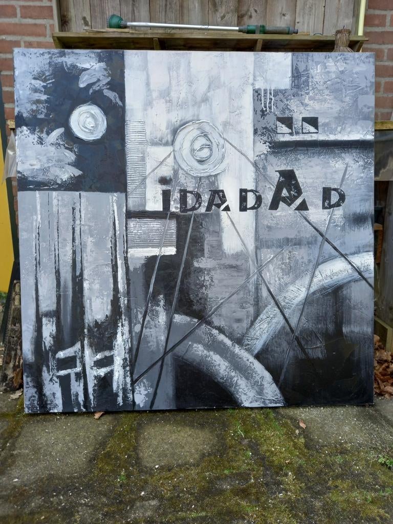 Modern Abstract Schilderij op Linnen - Zwart/Wit, Antiek en Kunst, Kunst | Schilderijen | Abstract, Ophalen