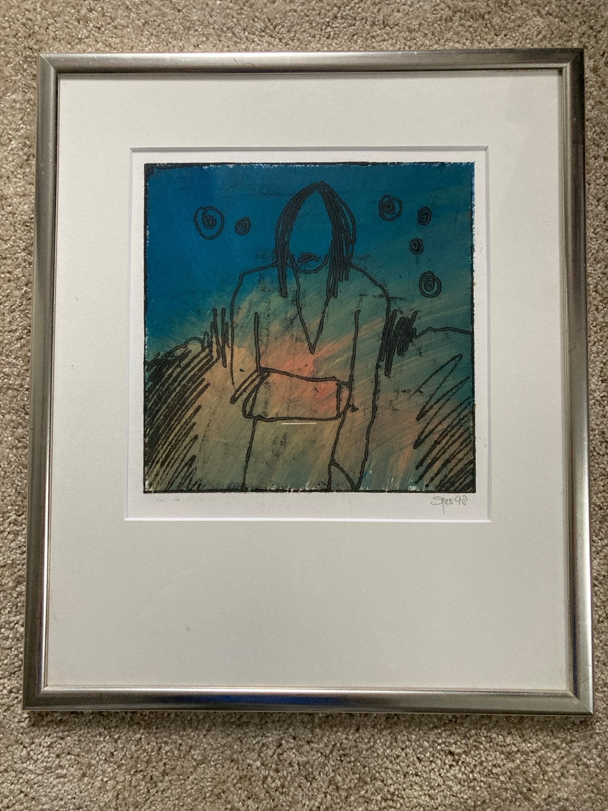 Ingelijste Prent  Sjer Jacobs - Abstract Figuur 1998, Antiek en Kunst, Ophalen, 1950 - 1999, Overige technieken, Portret