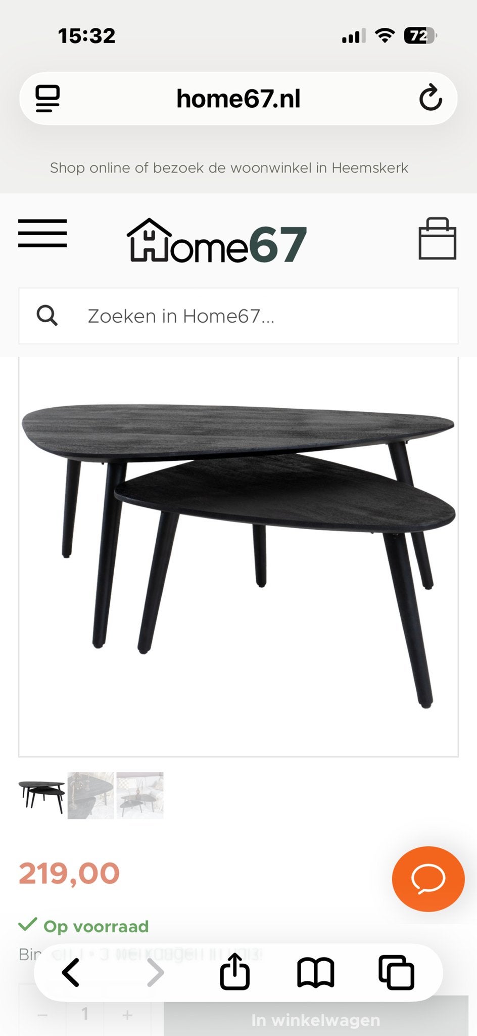 Salontafel set van mangohout - Zwart label 51, Huis en Inrichting, Tafels | Salontafels, Ophalen, 50 tot 100 cm, Zo goed als nieuw