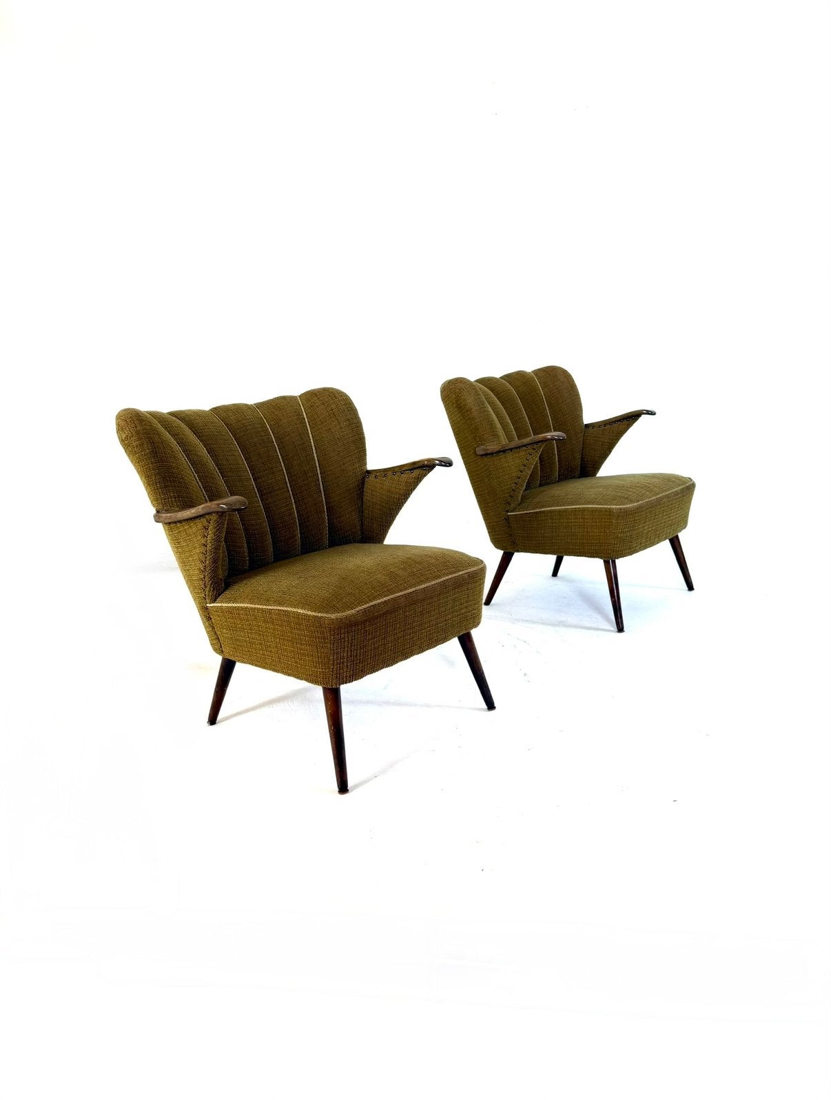 Set van 2 vintage cocktail fauteuils ‘60, Vintage retro buisframe design rotan webbing papercord deens, Hout, 75 tot 100 cm, Ophalen of Verzenden
