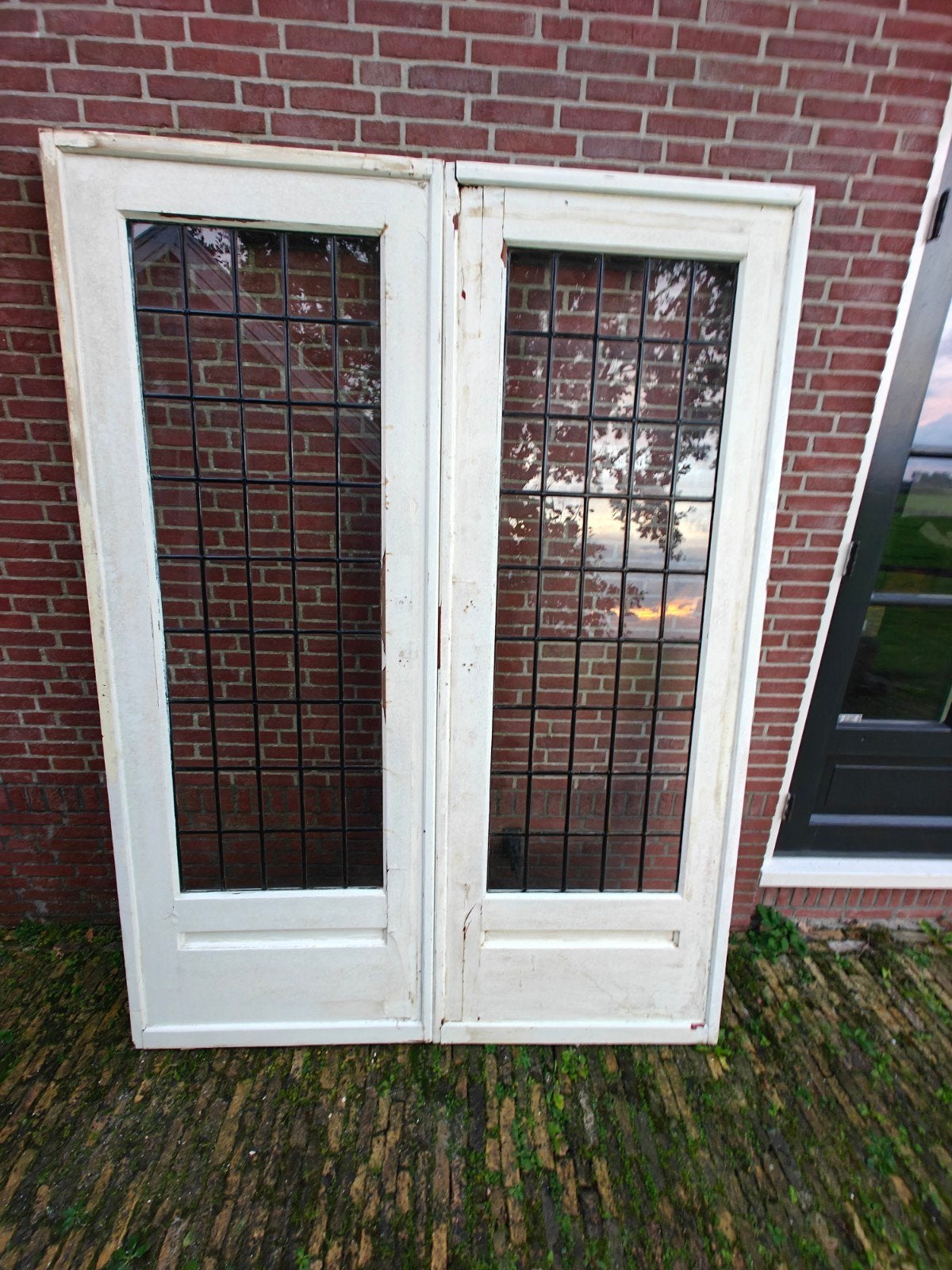 Zeer goede  landelijke ensuite glas in lood schuifdeuren, Ophalen of Verzenden, Glas, Binnendeur, 200 tot 215 cm