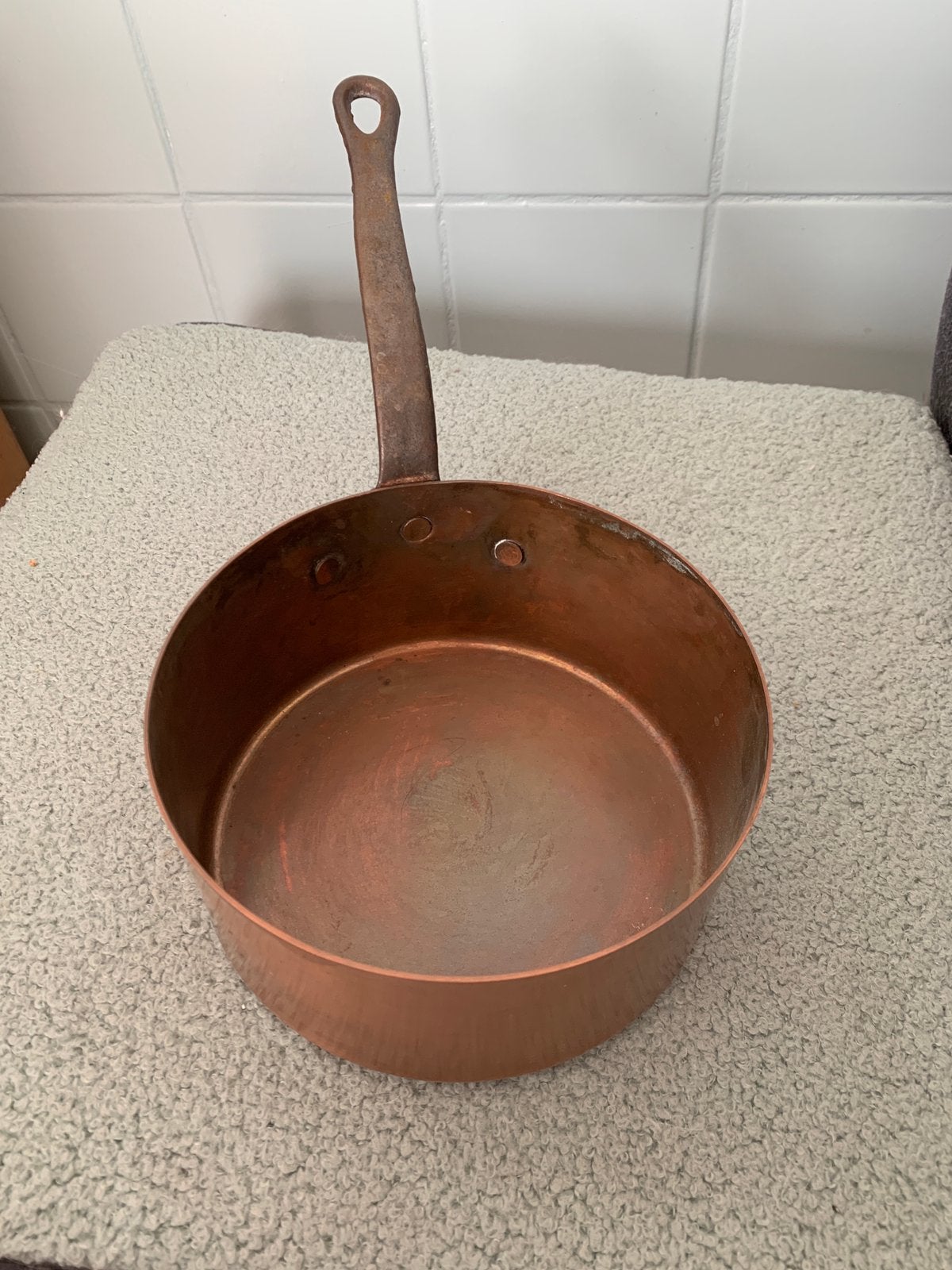 Antieke koperen steelpan voor jam of sausen, Ophalen of Verzenden, Gebruikt, Koper, Kookpan